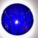 Cobalt Blue Art Deco Round Carved Glass Tulip Design Thick Wall Plate 9"X1". Fixed Price $50.25.