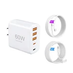 60W Multi-port Usb-c Charger With Cables (4FT + 6FT), 5-PORT Wall Plug Power .... Fixed Price $15.19.