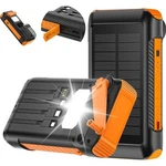Solar Power Bank 20000MAH Orange Built In Hand Crank 4 Cables 22.5W Fast Charge. Fixed Price $22.00.