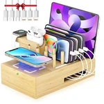Wireless Charging Station For Multiple Devices - Wood Docking Bamboo. Fixed Price $91.33.