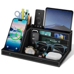 Topmade Wireless Charger Desk Nightstand Organizer, Leather Pen Holder Black. Fixed Price $61.77.