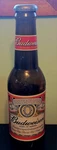 Budweiser Bottle Plastic Coin Bank 21 W/ Cap Vintage Empty Of Popcorn. Fixed Price $25.00.