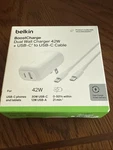 Belkin 42W Dual Wall Charger With Usb-c To Cable-white. Fixed Price $25.00.