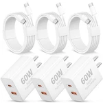 3 Pack 60W Usb Fast Charger For Iphone 17/17 MAX/AIR/17E/16/16 PRO/15/1.... Fixed Price $48.07.