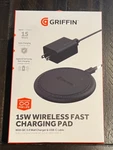 Griffin 15W Fast Wireless Charging Pad - Black With Wall Charger And Cable. Fixed Price $14.99.
