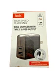 Itek High Speed Wall Charger 4.8A Dual Port Type-c & Usb Output Black New Open. Fixed Price $5.99.