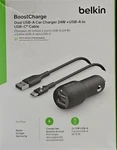Belkin 24W Dual Car Charger 12W Ports With Usb-c Cable Black. Fixed Price $11.00.