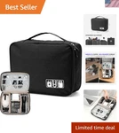 Waterproof Travel Cable Organizer Bag With Dual Zippers, 6 Compartments, Black. Fixed Price $28.49.