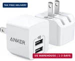 Anker Dual Port 12W Usb Charger Block With Foldable Plug, Pack. Fixed Price $23.35.