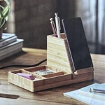 New! Medium Bamboo Desk Storage Organizer +2-PORT Usb-a Qi Wireless Charger. Fixed Price $29.99.
