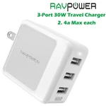 Wall Charger 3-PORT 30W Ravpower Travel Multi Usb PB08. Fixed Price $9.99.