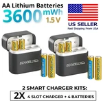 2 Smart Kits: Chargers + 8 Lithium Aa 3600 Mwh Rechargeable Batteries. Fixed Price $34.99.