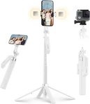 Linber Professional Phone Tripod Stand With Wireless Remote & Ring Light - White. Fixed Price $32.99.