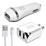 White Color 2.1A Car Charger Adapter + Wall Home 5FT Usb Cord Cable. Fixed Price $12.50.