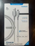 Naztech Titanium 6FT Braided White Charging & Data Sync Cable For Apple Devices. Fixed Price $13.99.