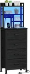 Tall Nightstand With Led, Usb Ports & 4 Drawers - Black Oak. Fixed Price $126.99.
