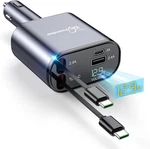 Dreambee Retractable Car CHARGER,66W Super Fast Usb Dual Typec Cords, Gray. Fixed Price $37.87.