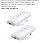 Slim Flat Usb Wall Charger Costyle 2 Pack 18W Gan Tech Fast 3.0 Port F.... Fixed Price $21.88.
