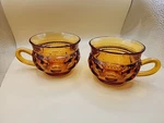Indiana Amber Kings Glass Coffee Tea Cups Crown Thumbprint Short Handle Qty 2 D8. Fixed Price $16.95.