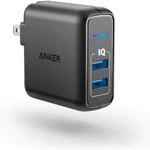Anker 2-PORT Usb Wall Charger 24W Poweriq Charging Foldable Plug Adapter Black. Fixed Price $14.99.