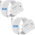 2PACK 45W Iphone 17 16 15 Fast Charger And 10FT Type To Cable Cord Long, .... Fixed Price $26.47.