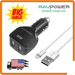 Ravpower 24W Dual Usb Car Charger Ismart 2.0 + 3FT Mfi Cable For Iphone RP-PC011. Fixed Price $12.95.