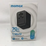 Momax 1-WORLD 70W Gan Universal Travel Uk Eu Au Us Multi Plug Adapter Black. Fixed Price $27.99.