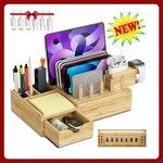 Bamboo Charging Station Dock 7 1 Usb Wood Phone Tablet Watch Desktop Organizer. Fixed Price $26.03.
