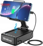Techglow Foldable Cellphone Stand With Bluetooth Speaker Charging Function. Fixed Price $35.10.