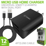 Cellet Micro Usb Home Charger Universal 12WATT W/dual Ports 4FT. And Cable Black. Fixed Price $16.95.