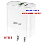 Lot Of 5 Wall Charger For PD20W + QC3.0 Usb & Type Output. Fixed Price $15.99.
