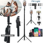 68" Wireless Remote Selfie Stick Tripod Cell Phone Camera Stand With Fill Lights. Fixed Price $27.59.
