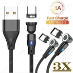 3X Usb Magnetic Charger Type Cable 540 Rotate For Samsung Iphone 15 16E 17. Fixed Price $18.42.