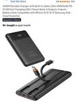 Veger Portable Charger With Built In Cables, Slim 10000MAH Pd 22.5W Fast. Fixed Price $12.99.