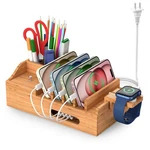 Bamboo Charging Station For Multiple Devices With 5 Port Usb Charger, Charg.... Fixed Price $87.00.