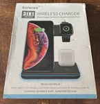 New Saferell 3-IN-1 Wireless Charger Station 15W Fast Charging Dock QD-WC8 Black. Fixed Price $14.95.
