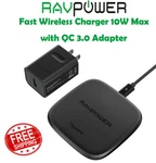 Ravpower Qi Fast Wireless Charger Pad Hyperair 3.0 Adapter 10W Ultra Thin PB38. Fixed Price $13.95.