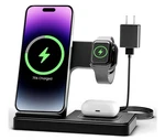 3-IN-1 Qi Wireless Charging Dock For Iphone, Watch, Airpods, Matte Black. Fixed Price $12.00.