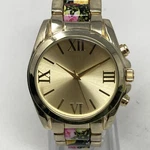 Icing Watch Women 37MM Gold Tone Floral Band Black Pink New Battery 7.5". Fixed Price $9.96.
