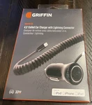 Griffin Powerjolt Se Fast 10W 4.5" Coiled Car Charger Built-in Cable For Iphone. Fixed Price $10.99.