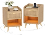 Boho Nightstands Set Of 2 With Charging Station & Led Lights, Natural Wood. Fixed Price $166.99.