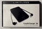 Limitless, Creditcharge 5K, 5000MAH Slim Power Bank, Black Metallic. Fixed Price $24.99.