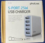 Photive 5-PORT Usb Charger #PH-25W White Brand-new. Fixed Price $19.99.