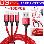 3IN1 Fast Usb Charging Cable Universal Multi Function Cellphone Charger Cord Lot. Fixed Price $43.01.
