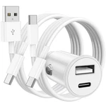 Car Charger For Iphone 17 16 15 Pro Max, 48W Dual Port Usb-c 3FT, White. Fixed Price $21.82.