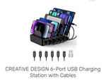 Creative Design 6 Port Usb Charging Station With Cables. Fixed Price $21.00.