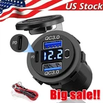 12V-24V PD+QC3.0 Dual Usb Car Fast Charger Power Socket Outlet Led Voltmeter Lot. Fixed Price $892.46.