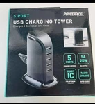 24 Units Powerxcel 5 Port Black Usb Charging Tower Charge Devices At One Time. Fixed Price $200.00.