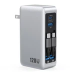 120W Usb Charger Block With Built-in Retractable CABLES,4-IN-1 Gan Iv Fol.... Fixed Price $53.00.