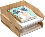 Mobilevision 2 Pack Stackable Bamboo Paper Tray Office Organizer. Fixed Price $29.95.